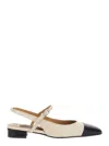 Carel White Slingback Pumps With Contrasting Toe In Leather Woman In Beige