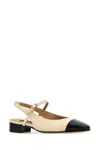 Carel White Slingback Pumps With Contrasting Toe In Leather Woman In Beigeblack