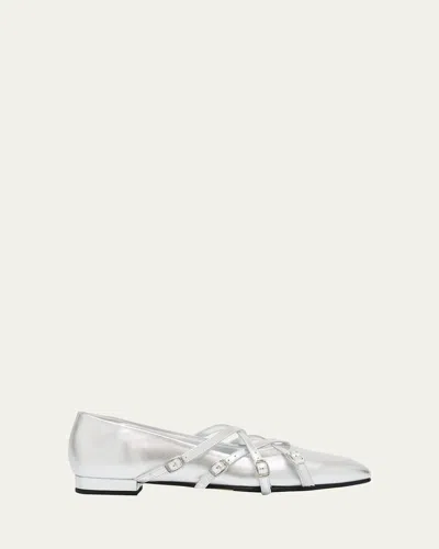 Carel Papaya Metallic Four-buckle Ballerina Flats In Light Blue Jeanswhite