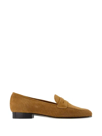 Carel Paris 2100 Perforated Almond-toe Loafers In Brown