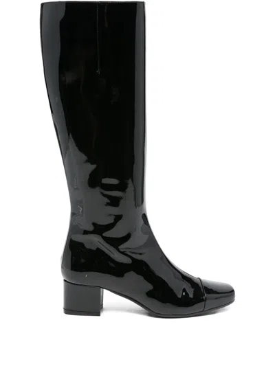Carel Paris 50mm Leather Square-toe Boots In Black