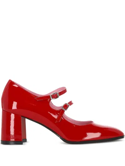 Carel Paris Banana Patent Leather Double Strap Pumps In Red