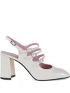 Carel Paris Square Heel Patent Leather Pumps In White