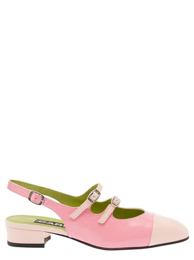 CAREL PARIS 'ABRICOT' PINK SLINGBACK MARY JANES WITH CONTRASTING TOE IN LEATHER WOMAN