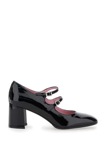 CAREL PARIS 'ALICE' BLACK PUMPS WITH DOUBLE STRAPS IN PATENT LEATHER WOMAN