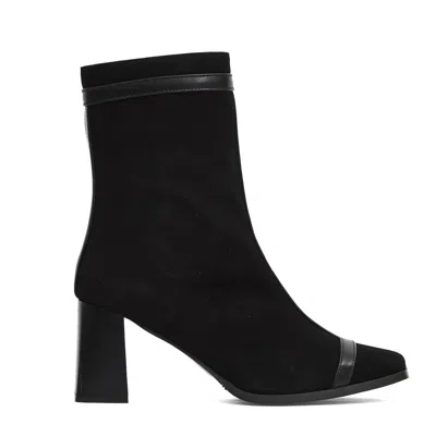 Carel Paris Ankle Boot With Graphic 't' Cut And Flared Heel In Black