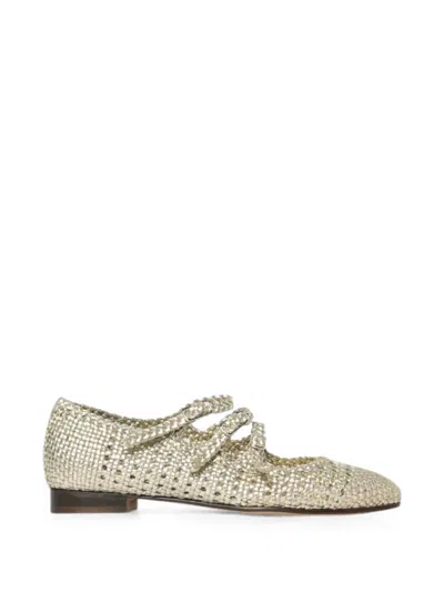 Carel Paris Silver Calf Leather Bos Taurus Ballet Flats In Neutral