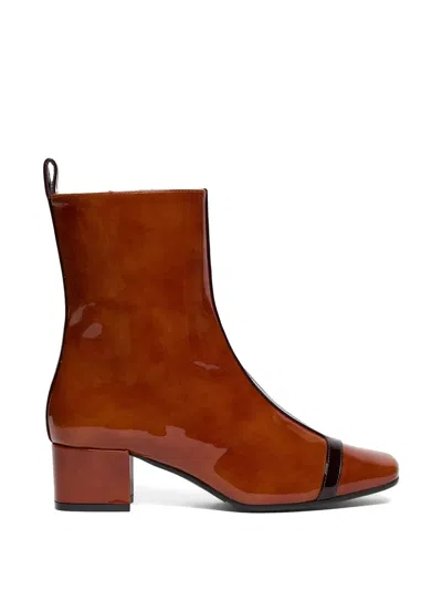 Carel Paris Audrey Patent Calf Leather Ankle Boots In Brown