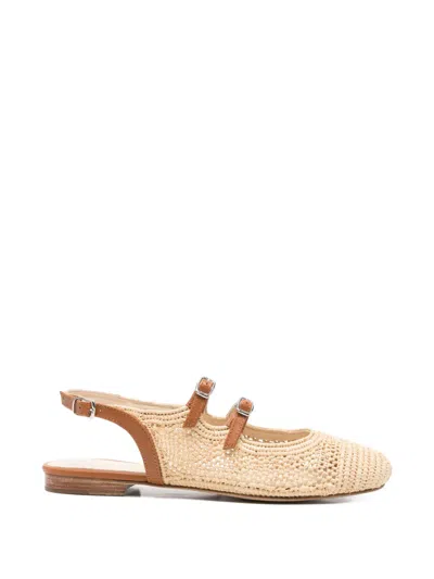 Carel Paris Balma Buckle-strap Woven Flat Pumps In Brown