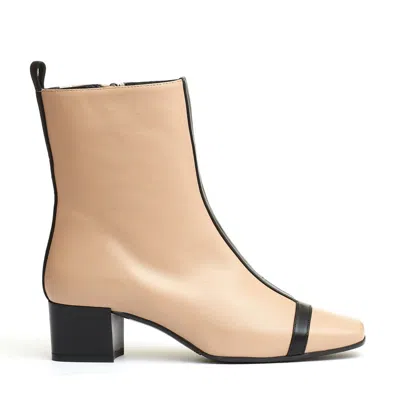 Carel Paris Beige And Black Leather Ankle Boot 40mm Heel