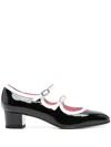 Carel Paris Block Heel Shoes With Glossy Finish In Black