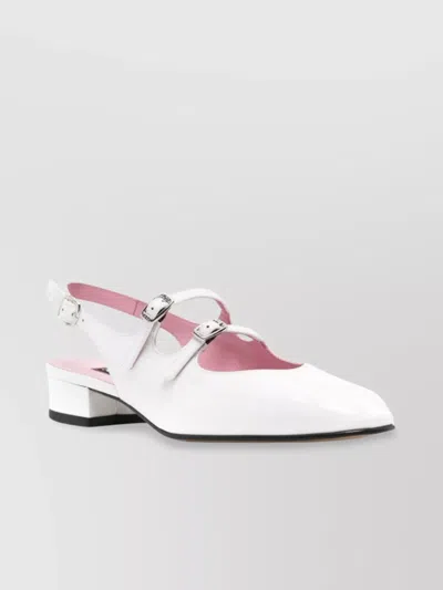 Carel Paris Block Heel Slingback Ballet Flat Shoe In White