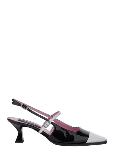 CAREL PARIS 'CECILE' BLACK SLINGBACK PUMPS WITH CONTRASTING TOE AND SCULPTED HEEL