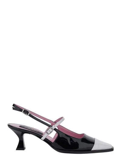 CAREL PARIS 'CECILE' BLACK SLINGBACK PUMPS WITH CONTRASTING TOE AND SCULPTED HEEL IN LEATHER WOMAN