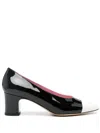 Carel Paris Edith' Black Pumps With Contrasting Toe In Leather In Vernis Noir Ivoire