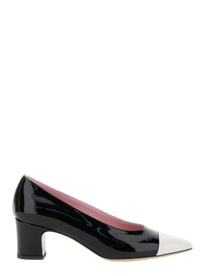 Carel Paris Edith' Black Pumps With Contrasting Toe In Leather In Vernis Noir Ivoire