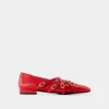 Carel Paris Square Toe Leather Ballet Flats With Cross Straps In Red