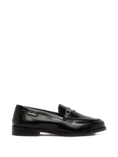 Carel Paris Gina Buckle-strap Leather Loafers In Black
