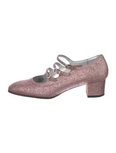 Pre-owned Carel Paris Glitter Mary Jane Flats In Pink