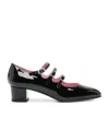 Carel Paris 'kina' Black Mary Janes With Straps And Block Heel In Black