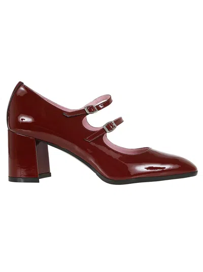 Carel Paris Kina Leather Pumps Block Heel Pointed Toe In Burgundy