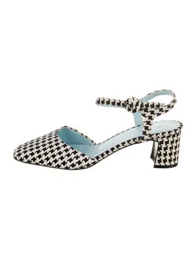 Pre-owned Carel Paris Houndstooth Print Leather Trim Embellishment Slingback Pumps In Blue