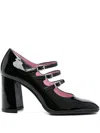 Carel Paris Triple Buckle Strap Block Heel Pumps In Black