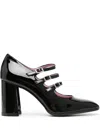 Carel Paris Triple Buckle Strap Block Heel Pumps In Black