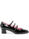 Carel Paris Kina' Black Mary Janes With Straps And Block Heel In Patent Leather In Black