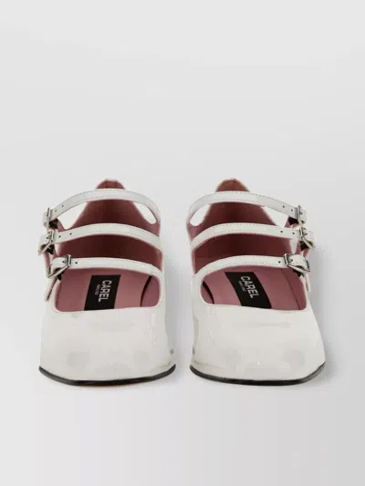 Carel Paris Kina Block Heel Triple Buckle Pumps In White