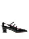 Carel Paris Triple Buckle Almond Toe Block Heel Pumps In Black