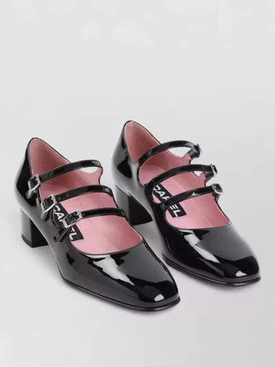 Carel Paris Kina Pumps Block Heel Round Toe Triple Straps In Black