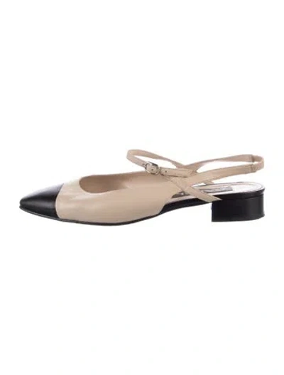 Pre-owned Carel Paris Leather Colorblock Pattern Slingback Flats In Neutrals