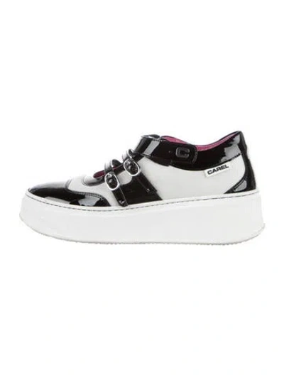 Pre-owned Carel Paris Leather Colorblock Pattern Sneakers In White