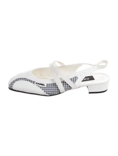 Pre-owned Carel Paris Leather Houndstooth Print Flats In White