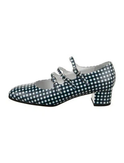 Pre-owned Carel Paris Leather Plaid Print Pumps In Blue