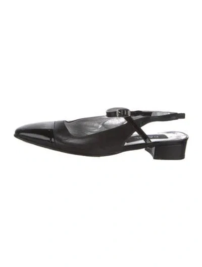Pre-owned Carel Paris Leather Slingback Flats In Black