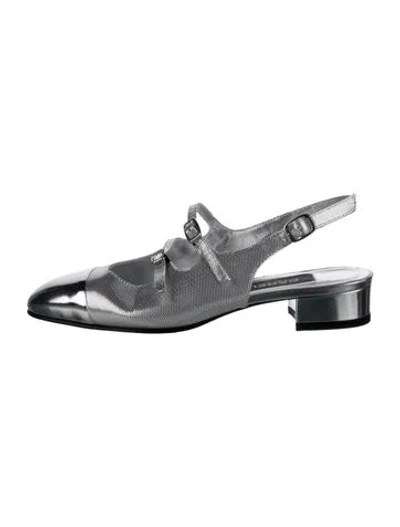 Pre-owned Carel Paris Leather Slingback Pumps In Metallic/silver