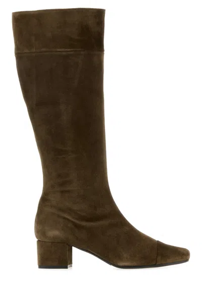 Carel Paris Suede Malaga Boots Block Heel Knee High In Brown