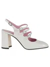 Carel Paris Square Heel Patent Leather Pumps In White