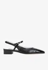Carel Paris Leather Block Heel Ballerinas With Sling Back In Black