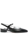Carel Paris Leather Block Heel Ballerinas With Sling Back In Schwarz