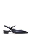 Carel Paris Leather Block Heel Ballerinas With Sling Back In Negro