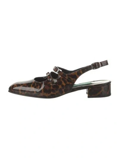 Pre-owned Carel Paris Patent Leather Animal Print Slingback Flats In Brown
