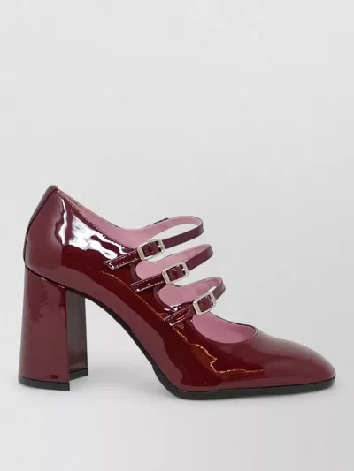 Carel Paris Patent Leather Block Heel Triple Strap Pumps In Burgundy