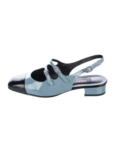Pre-owned Carel Paris Patent Leather Colorblock Pattern Slingback Flats In Blue