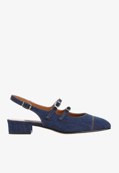 Carel Paris Peche Mary-jane Slingback Denim Flats In Blue