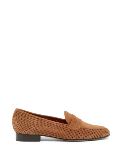 Carel Paris Perforated Suede Loafers In Brown