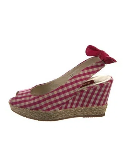Pre-owned Carel Paris Plaid Print Slingback Pumps In Red