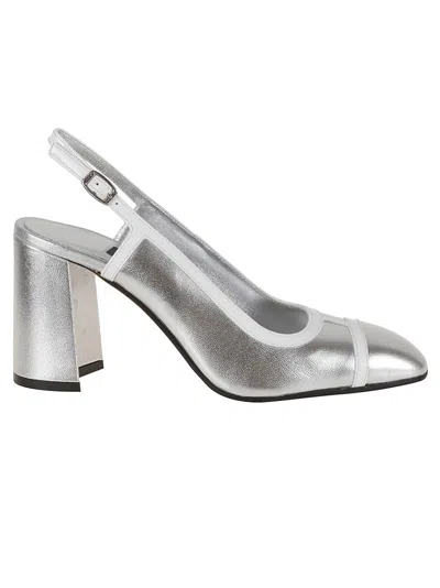 Carel Paris Pointed Toe Slingback Pumps With Metallic Finish In Silver